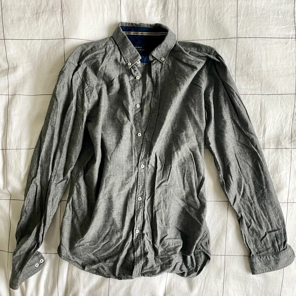 Zara Man Dark Grey Button Up Shirt Size M - Picture 2 of 4